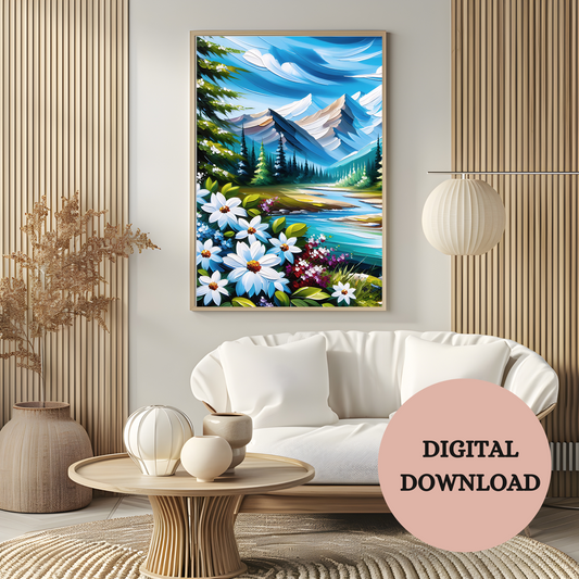 Bold Blossoms & Painted Peaks — Printable Wall Art