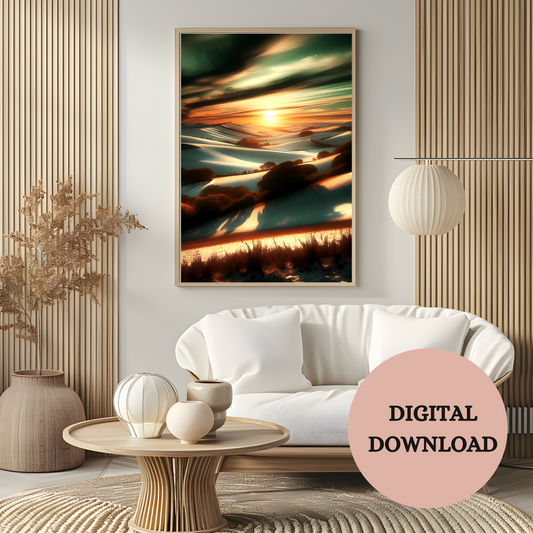 Dramatic Sunset Over Rolling Hills — Printable Wall Art