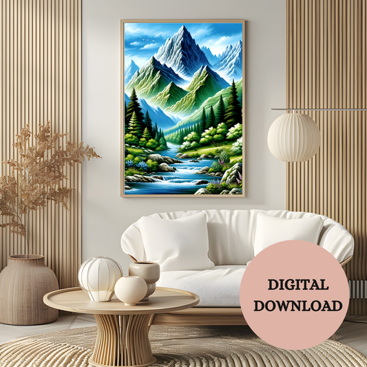 Majestic Mountain River Landscape - Nature Printable Wall Art