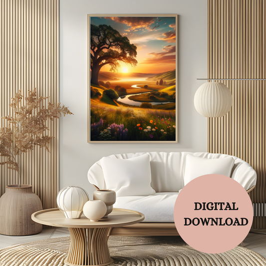 Golden Sunset Landscape — Printable Wall Art