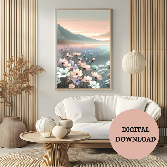 Soft Pastel Mountain Landscape — Printable Wall Art