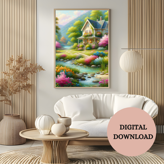 Enchanting Cottage by the River — Printable Wall Art