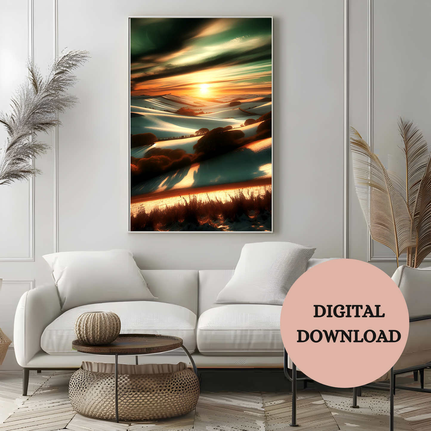 Dramatic Sunset Over Rolling Hills — Printable Wall Art