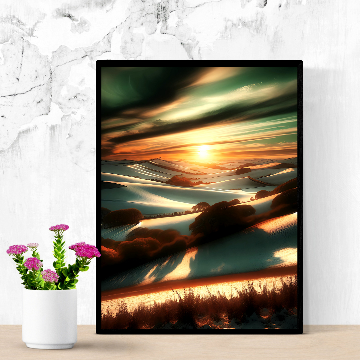 Dramatic Sunset Over Rolling Hills — Printable Wall Art