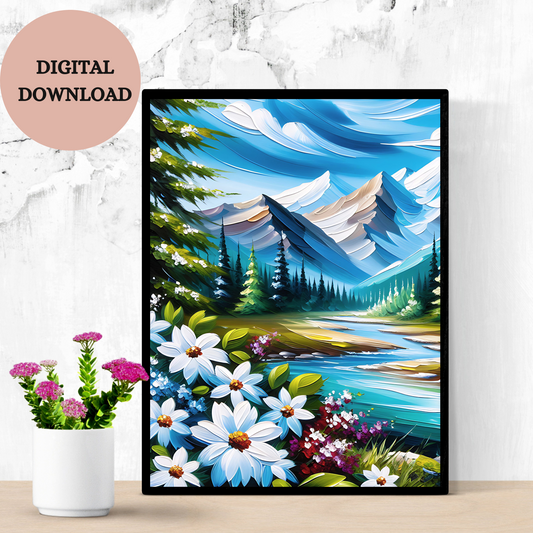 Bold Blossoms & Painted Peaks — Printable Wall Art