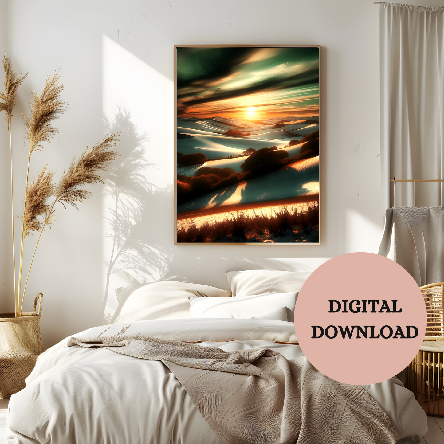 Dramatic Sunset Over Rolling Hills — Printable Wall Art