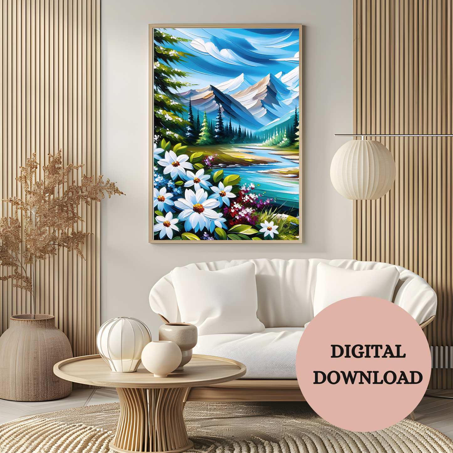 Bold Blossoms & Painted Peaks — Printable Wall Art