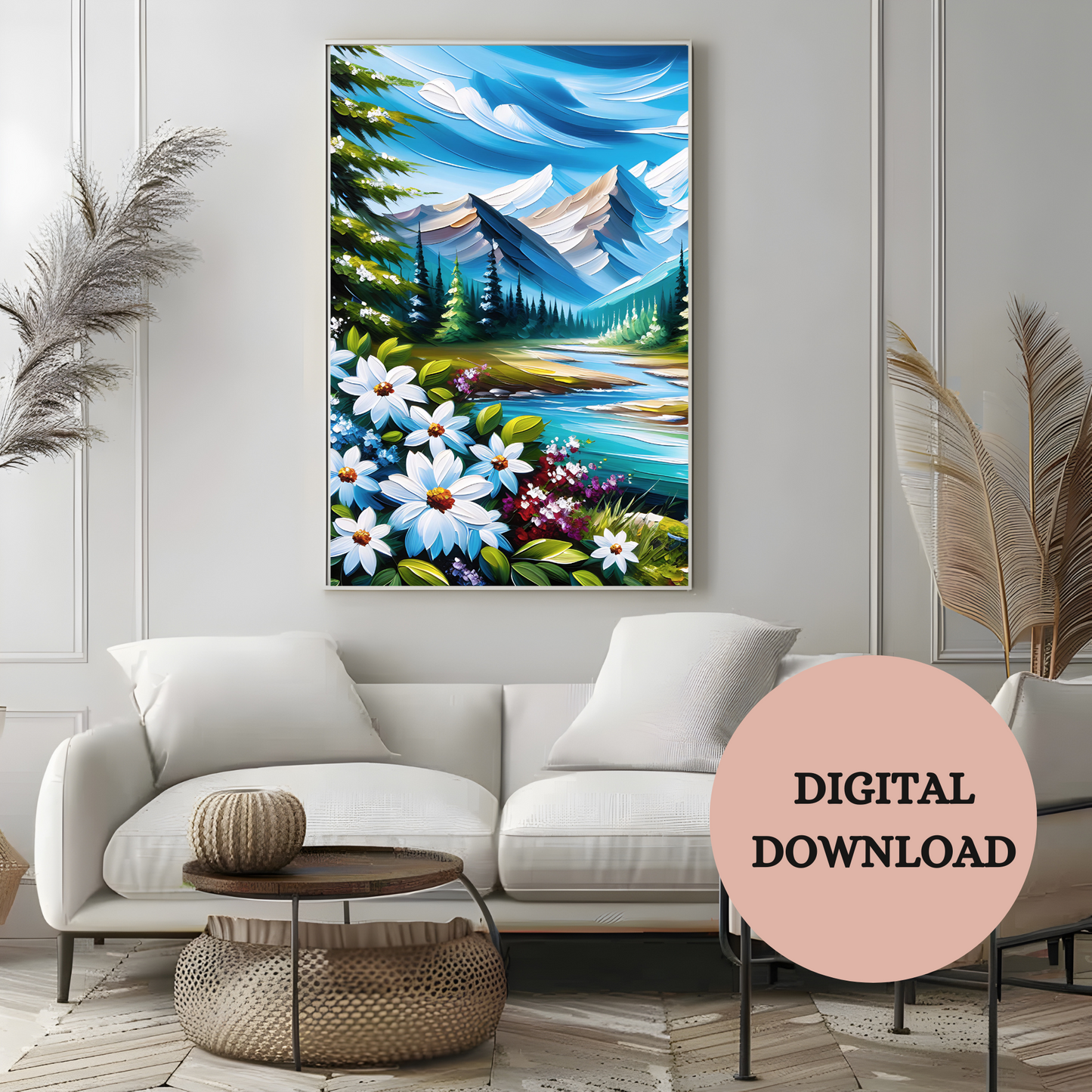 Bold Blossoms & Painted Peaks — Printable Wall Art