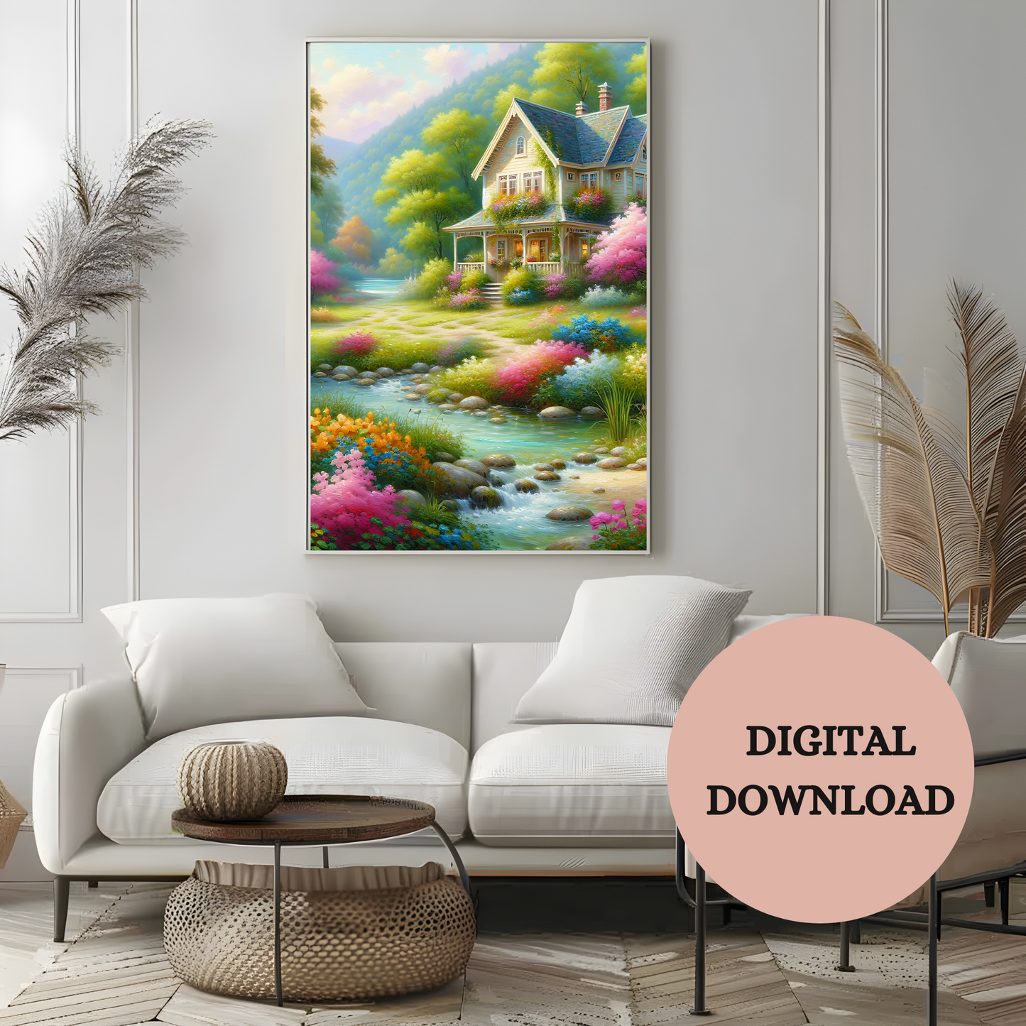 Enchanting Cottage by the River — Printable Wall Art
