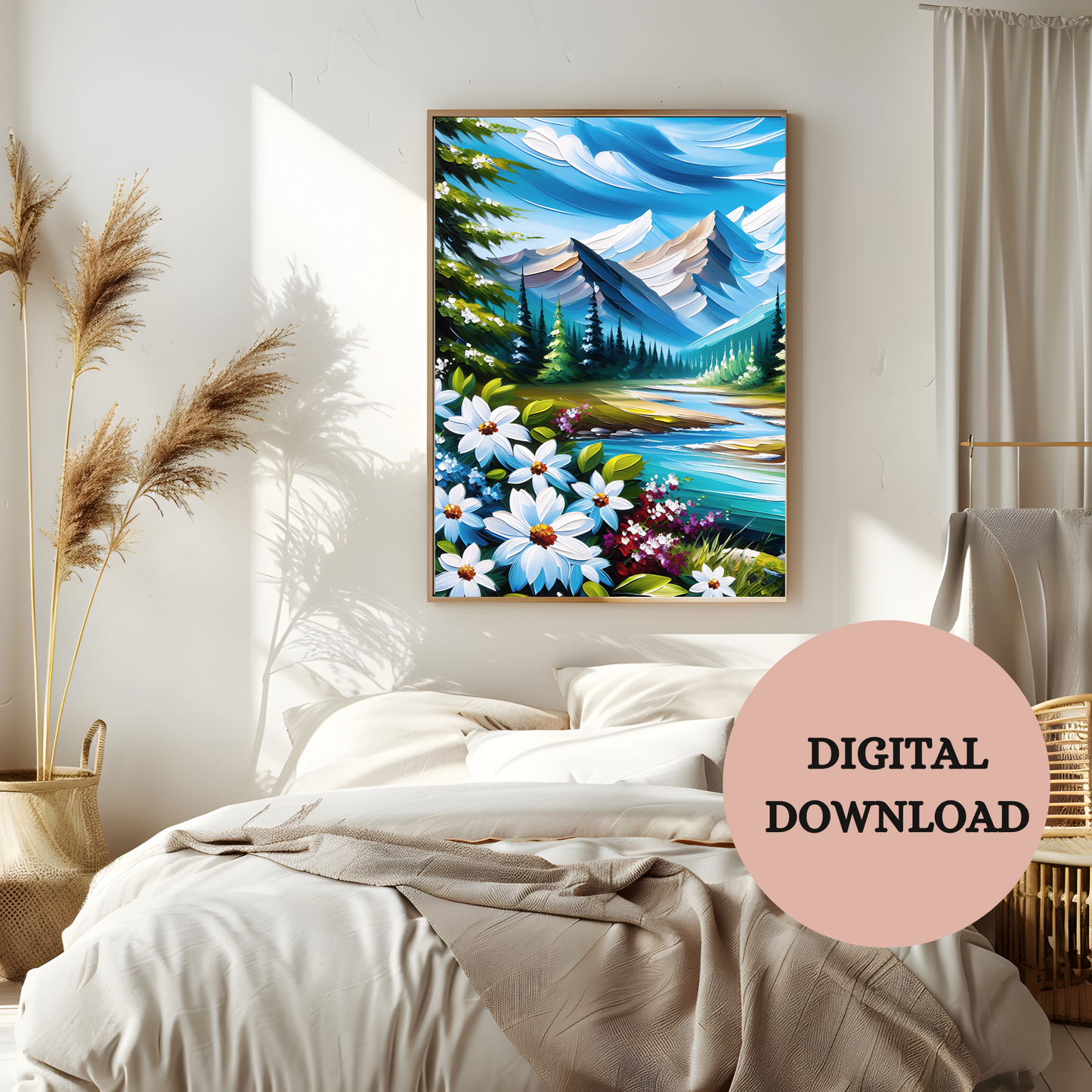 Bold Blossoms & Painted Peaks — Printable Wall Art