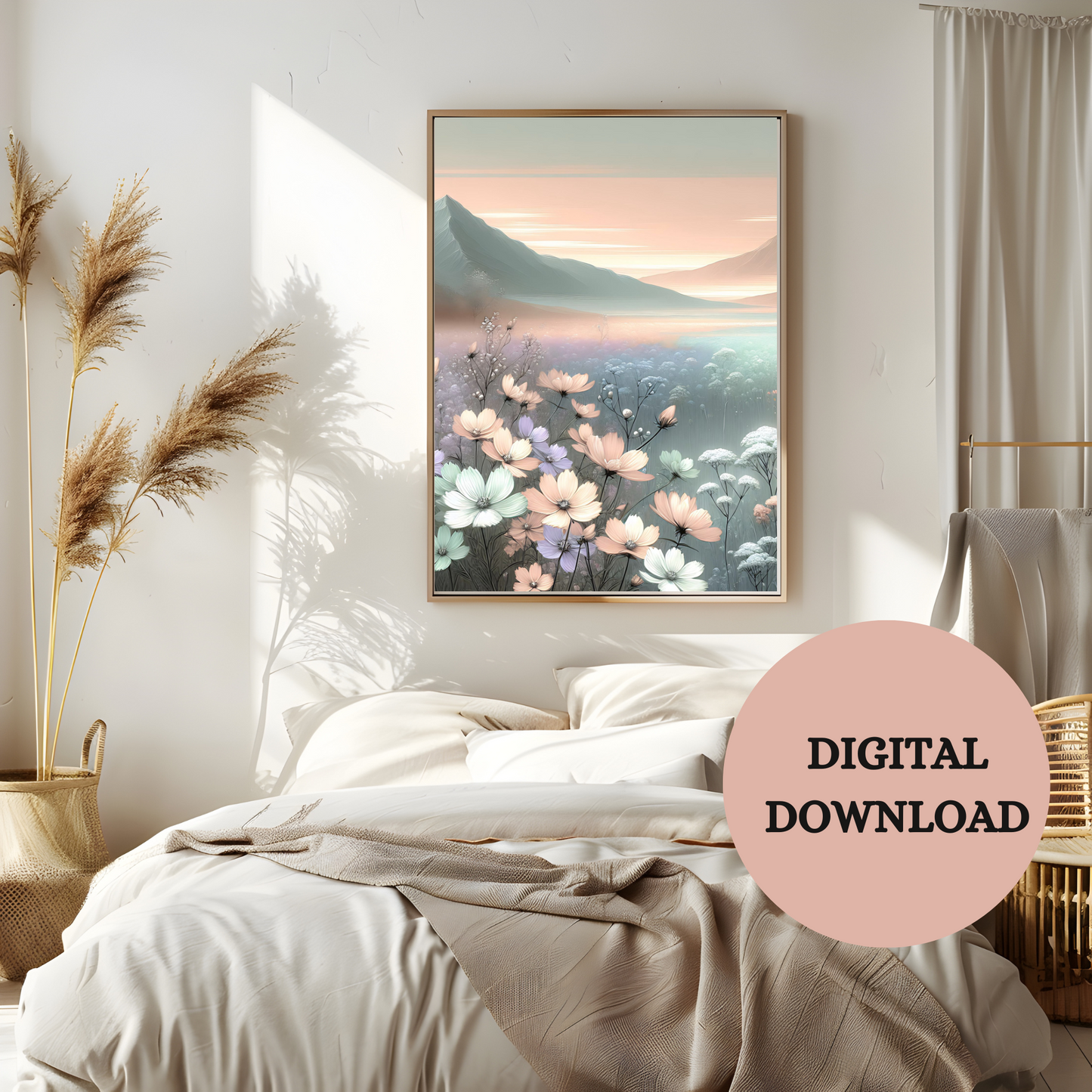 Soft Pastel Mountain Landscape — Printable Wall Art