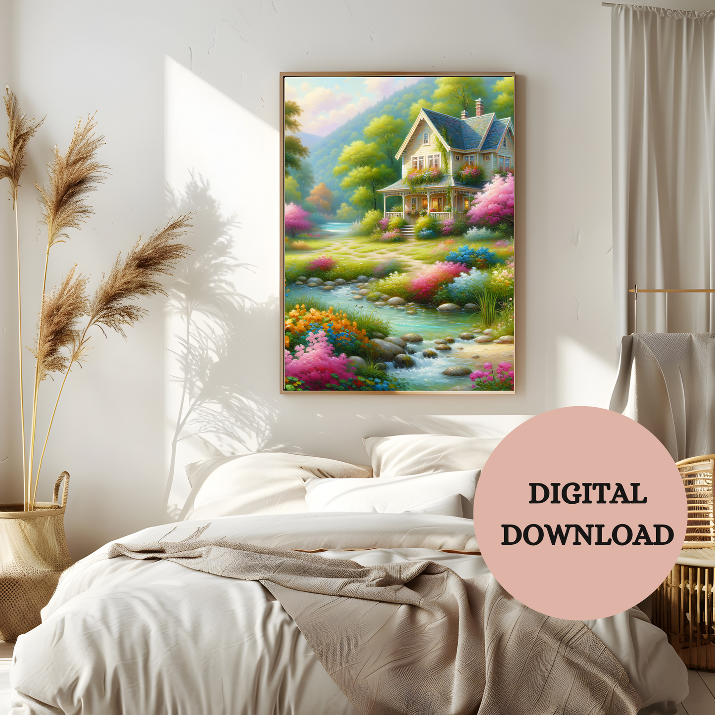 Enchanting Cottage by the River — Printable Wall Art