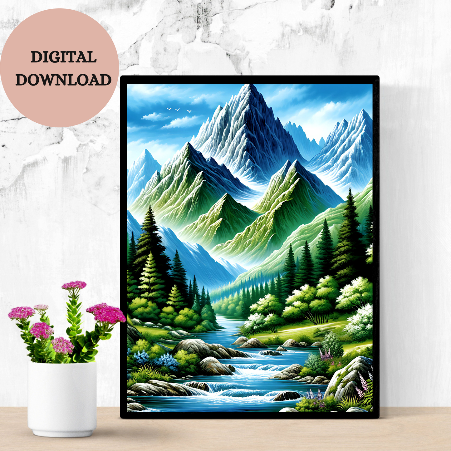Majestic Mountain River Landscape - Nature Printable Wall Art