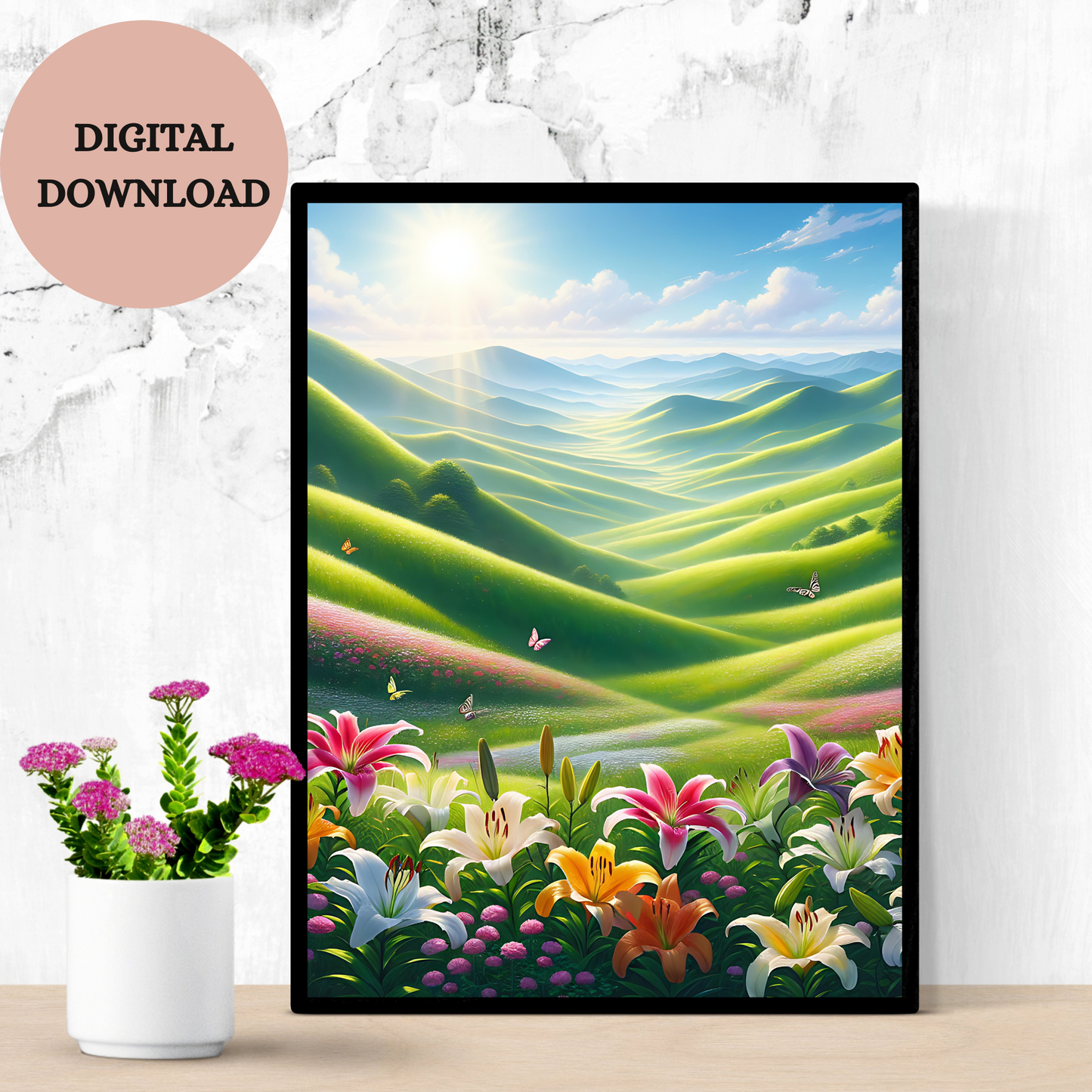 Floral Meadow Landscape — Printable Wall Art