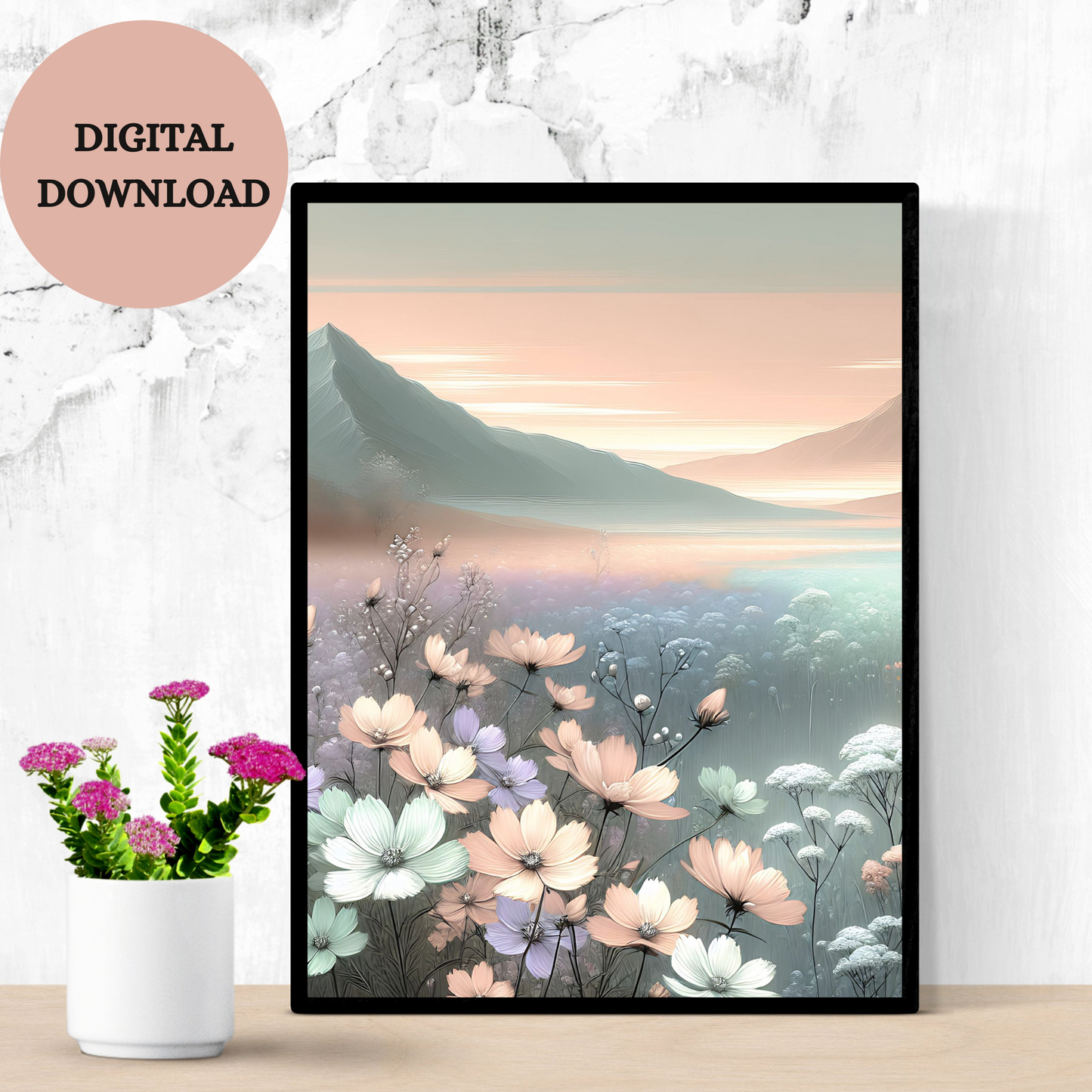 Soft Pastel Mountain Landscape — Printable Wall Art