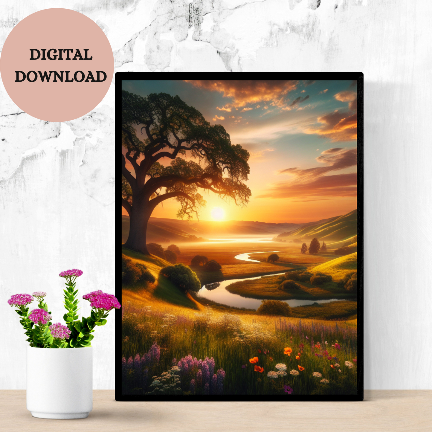 Golden Sunset Landscape — Printable Wall Art